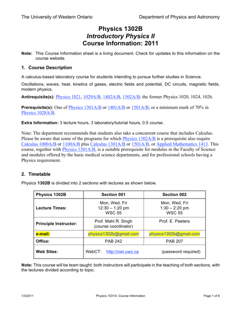 Course Outline 2010 2011 Physics And Astronomy