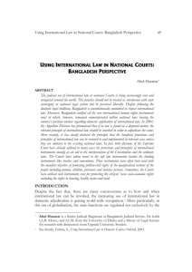 Using International Law in National Courts: Bangladesh Perspective