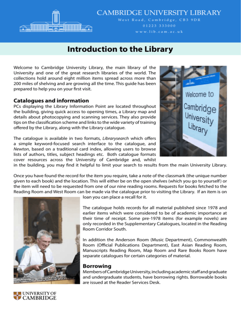 Introduction To The Library Cambridge University Library