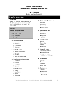Standardized Reading Practice Test The Outsiders Reading