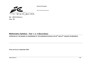 Mathematics Syllabus - Year 1, 2, 3 (Secondary)