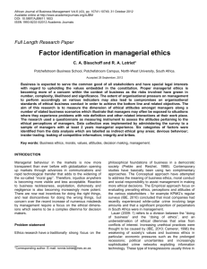 Factor identification in managerial ethics