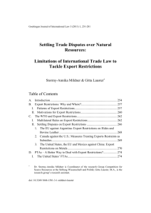Settling Trade Disputes over Natural Resources: Limitations of