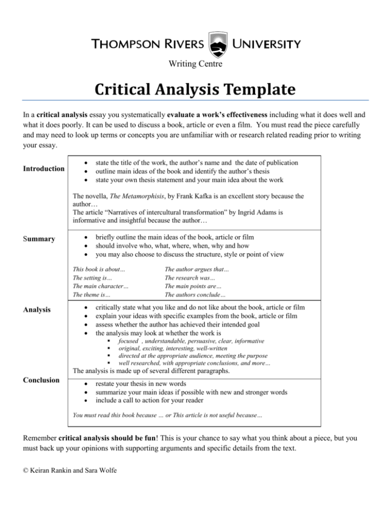 Critical Analysis Template Essay Writing Guide
