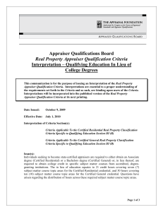 Appraiser Qualifications Board Real Property Appraiser Qualification