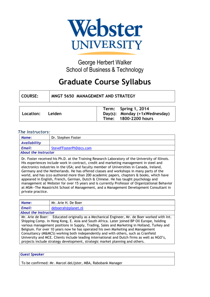 Master Syllabus Template