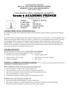 Grade 9 ACADEMIC FRENCH - York Region District School Board
