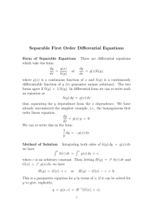 Separable First Order Differential Equations