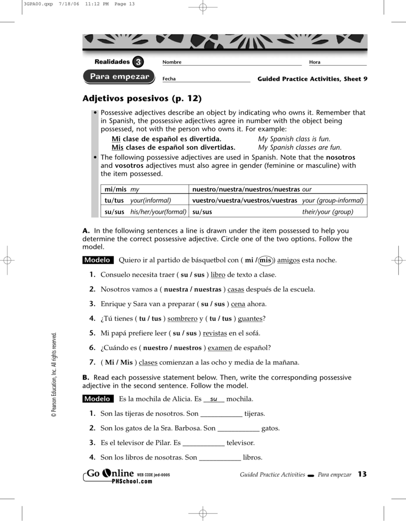 adjectives answers 5 possessive capitulo posesivos su 12) Adjetivos (p. adjectives answers 5 possessive capitulo posesivos su 12) Adjetivos (p.
