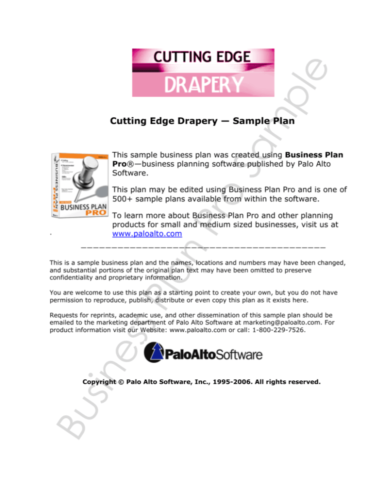 Business Plan Pro Sample
