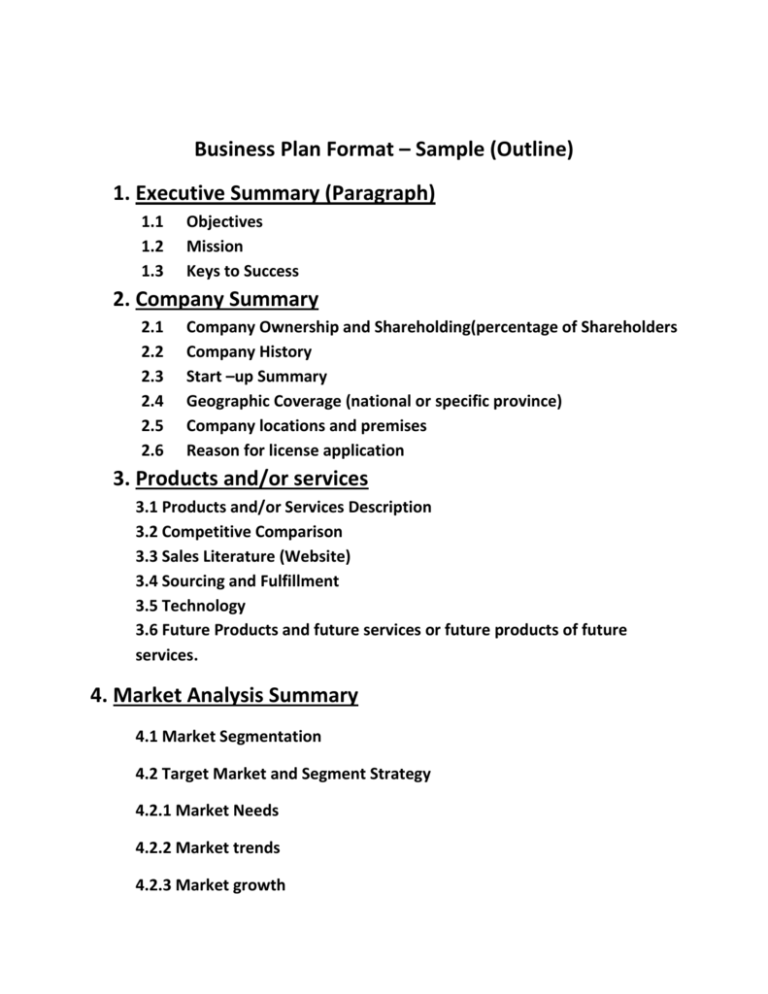 what are the business plan format