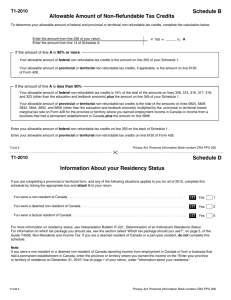 Allowable Amount of Non-Refundable Tax Credits Schedule B