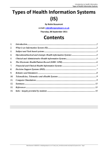 Types of Health Information Systems (IS) Contents