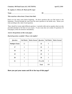 Chemistry 100 Final Exam (ALL SECTIONS) April 22, 2010 M