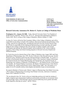 Howard University Announces Dr. Robert E. Taylor as College of
