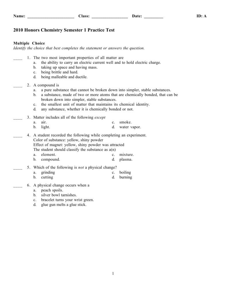 2010-honors-chemistry-semester-1-practice-test