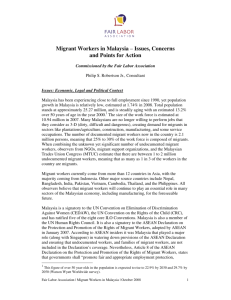 Migrant Workers in Malaysia- Issues, Concerns and Points for Action