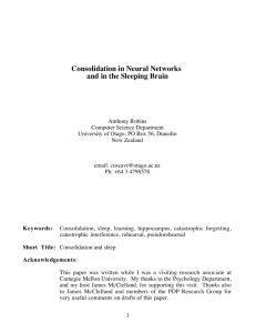 Consolidation in Neural Networks and in the Sleeping Brain