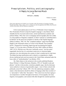 Prescriptivism, Politics, and Lexicography: A Reply to Jane Barnes
