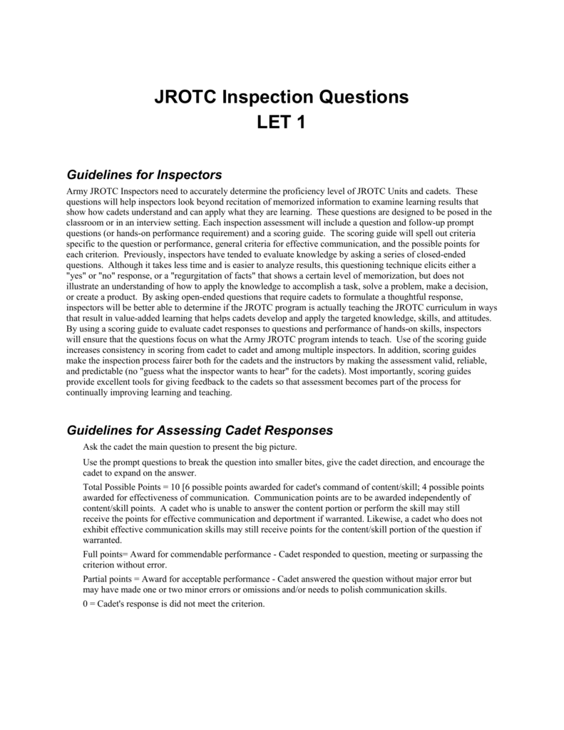 Jrotc Inspection Questions Let 1