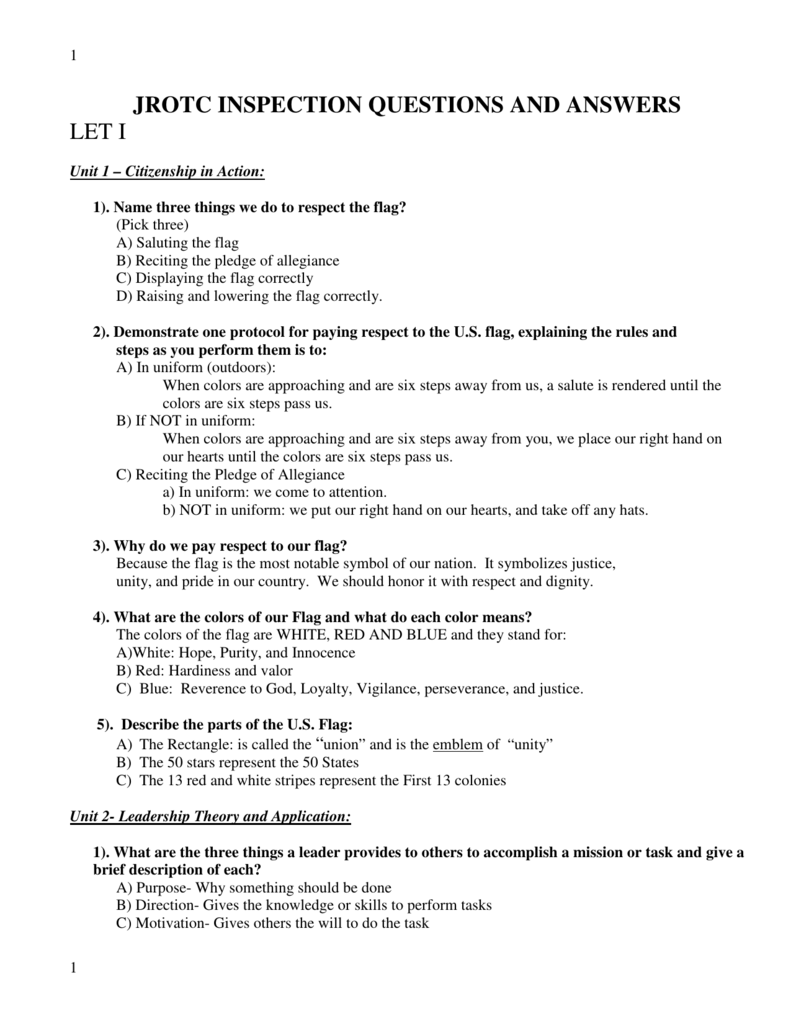 Jrotc Inspection Questions And Answers Let I