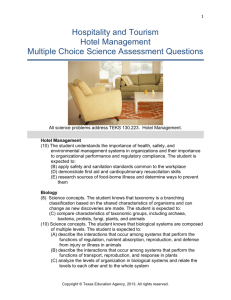 Hospitality and Tourism Hotel Management Multiple Choice Science