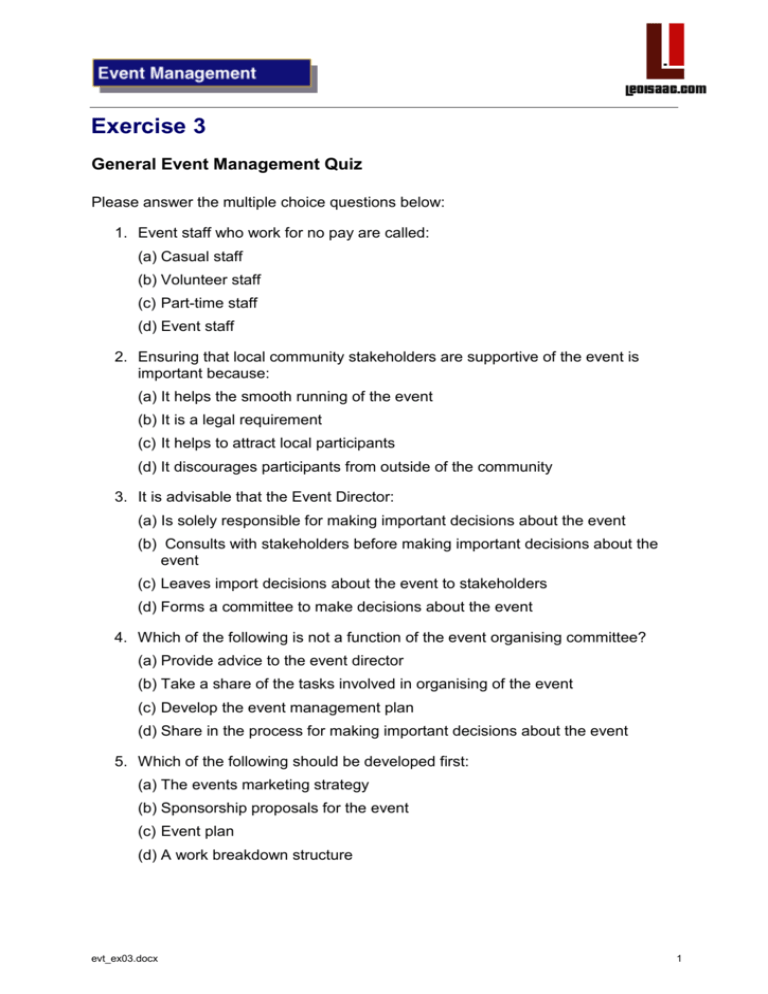 event management question paper with case study