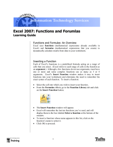 Excel 2007: Functions and Forumlas