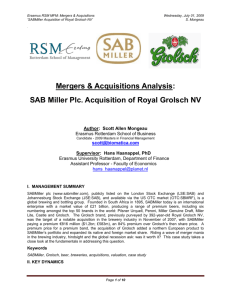 Mergers & Acquisitions Analysis: SAB Miller Plc. Acquisition of Royal