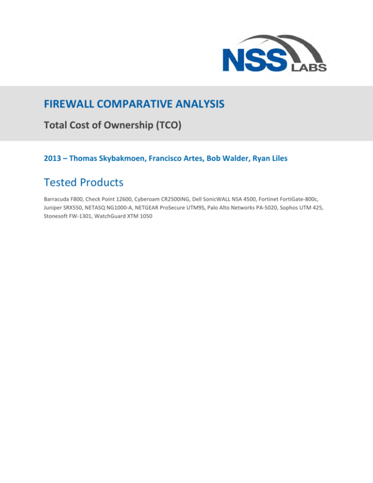 Firewall Comparative Analysis: Total Cost of Ownership (TCO) 2013