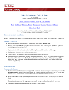 MLA Style Guide ("Quick & Easy" version)