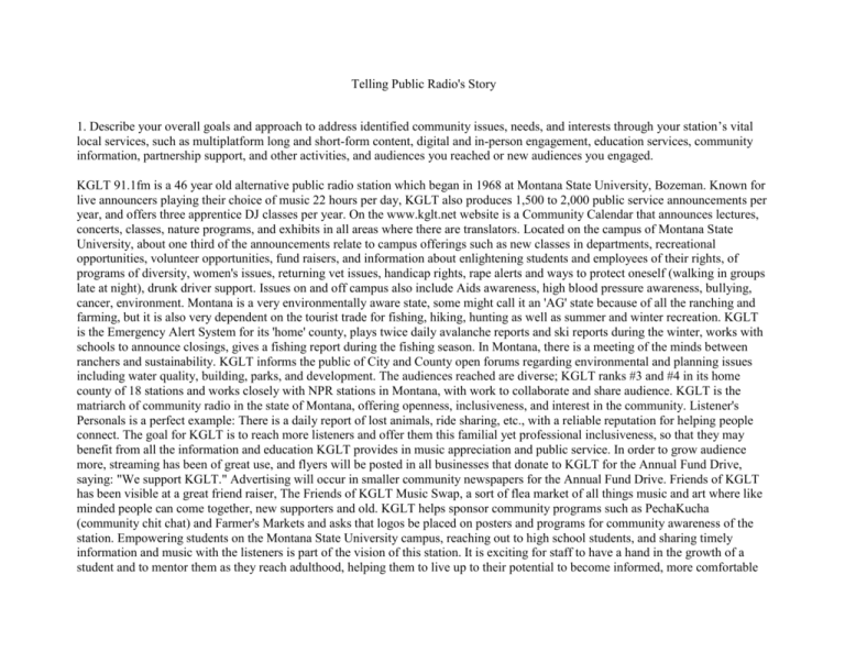 Telling Public Radio s Story 1 Describe Your Overall Goals