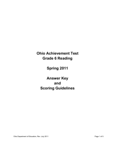 Ohio Achievement Test Grade 6 Reading Spring 2011 Answer Key