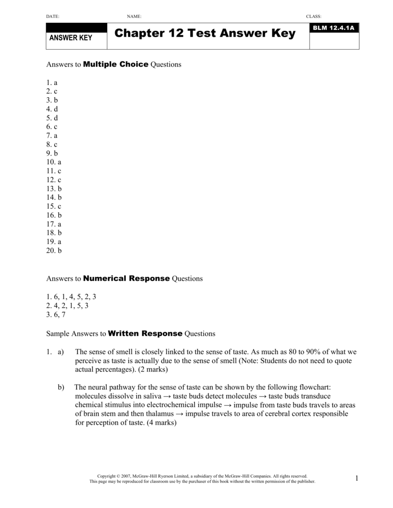 Chapter 8 Test Form A Answer Key