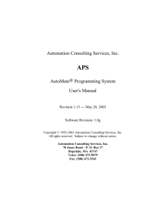 APS User Manual - Automation Consulting