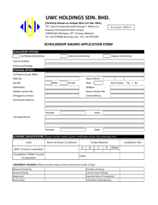 Application Form - UWC HOLDINGS SDN. BHD.