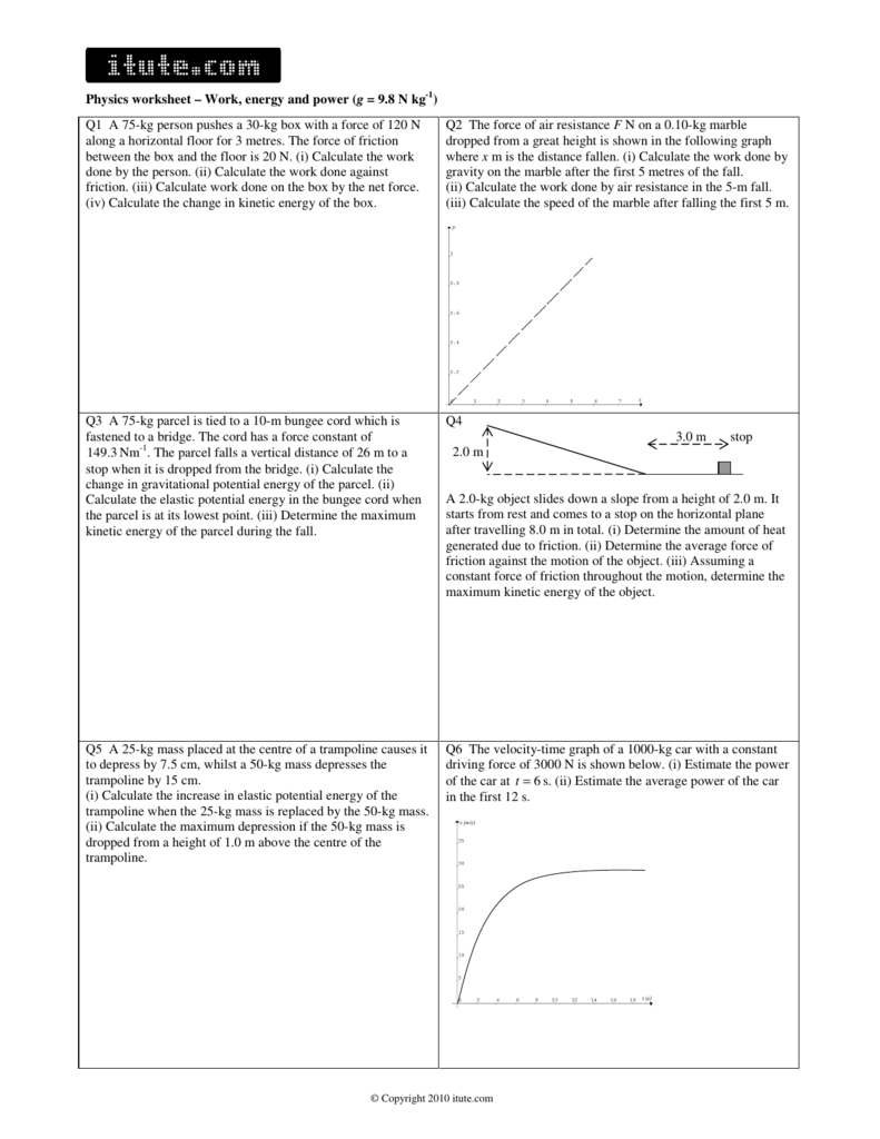 Physics Worksheet Work Energy And Power