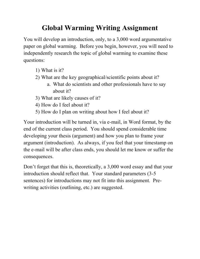 what is global warming for assignment