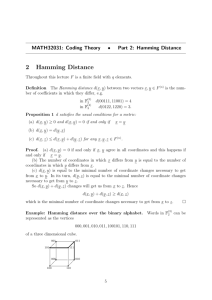 Hamming distance in coding theory