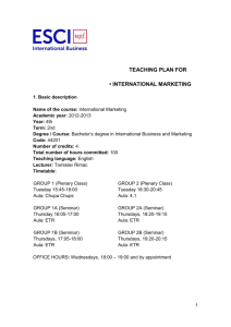 TEACHING PLAN FOR • INTERNATIONAL MARKETING