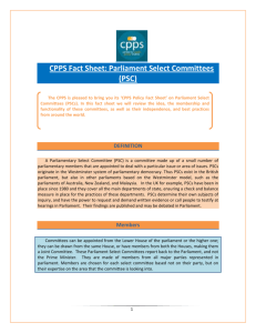 CPPS Fact Sheet: Parliament Select Committees (PSC)