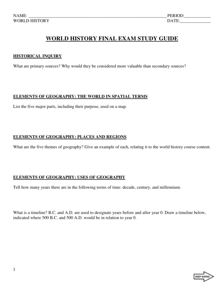 World History Final Exam Study Guide World History Final Exam Study Guide