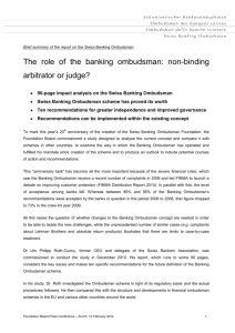 Brief summary of the report on the Swiss Banking Ombudsman