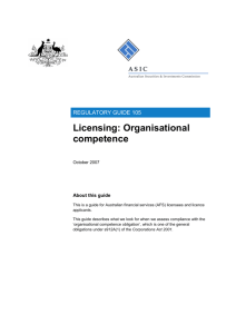 Regulatory Guide RG 105 Licensing: Organisational competence
