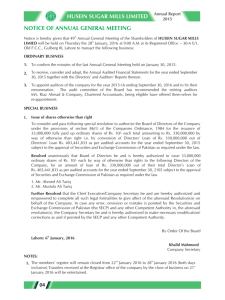 Notice of AGM 2015 - Husein Sugar Mills Limited