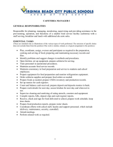 CAFETERIA MANAGER I GENERAL RESPONSIBILITIES