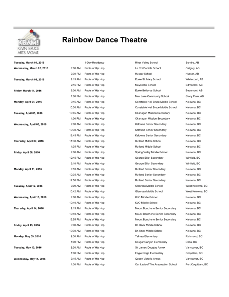 Tour Schedule