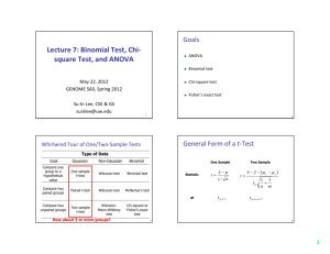 Lecture 7: Binomial Test, Chi- square Test, and ANOVA