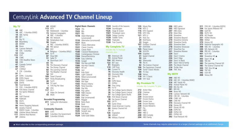 CenturyLink Advanced TV Channel Lineup
