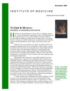 To Err is Human - Institute of Medicine